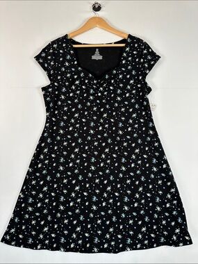 NOBO Floral Mini Dress Black Blue Cotton Stretch Casual Summer Vacation Size XXL